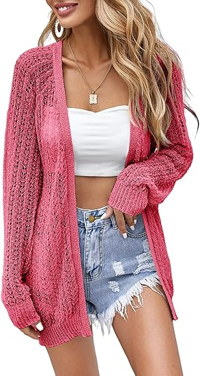 Women's Crochet Lightweight Cardigan Blouse Front Front Long Sleeve Summer Cardigan